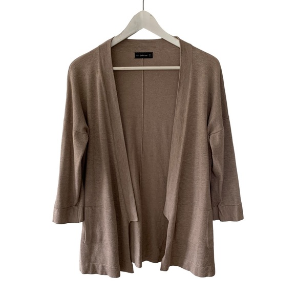 Zara Women’s Knit Tan Cardigan Size Medium Open Front Lightweight Layer - Picture 1 of 10
